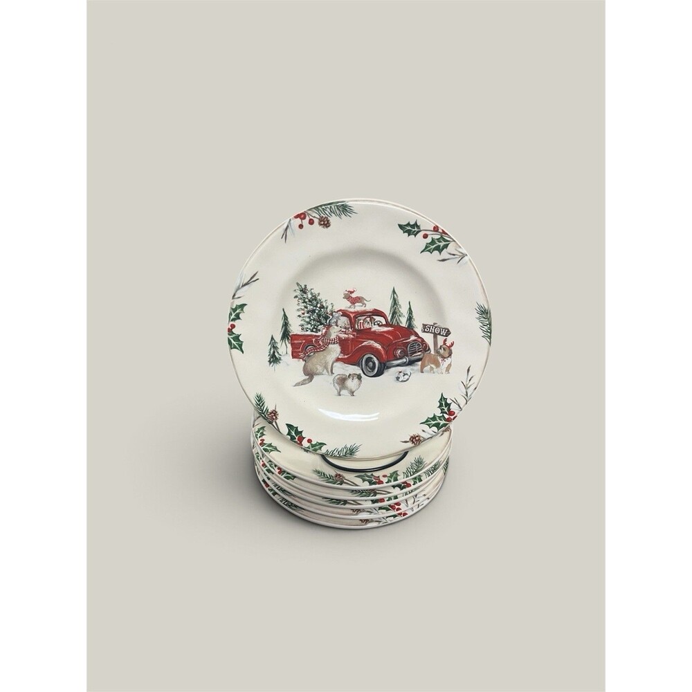 (6) Pier 1 Snow Forest Winter Wonders  Accent Salad Plates 9” Christmas Holiday